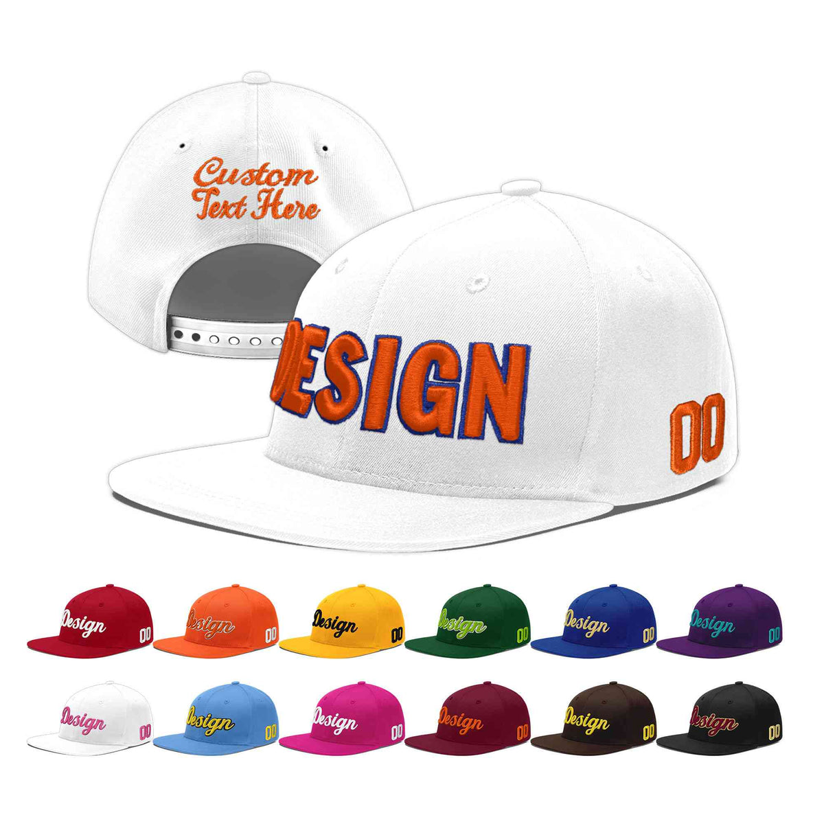 Custom White 3D Puff Embroidery Flat Embroidery Casual Sport Baseball Cap
