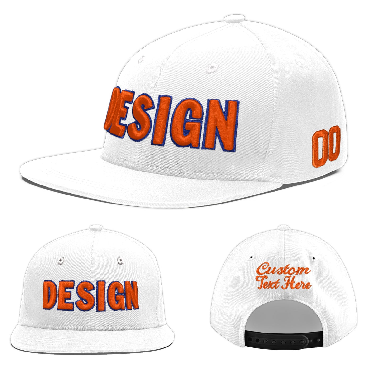 Custom White 3D Puff Embroidery Flat Embroidery Casual Sport Baseball Cap