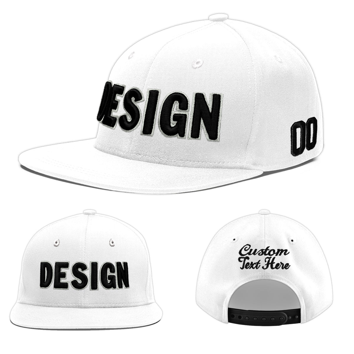 Custom White 3D Puff Embroidery Flat Embroidery Casual Sport Baseball Cap