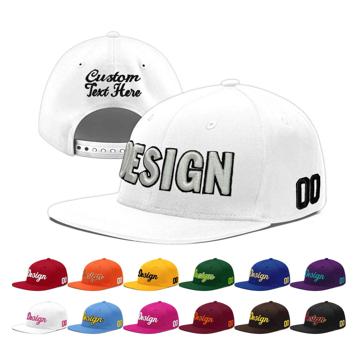 Custom White 3D Puff Embroidery Flat Embroidery Casual Sport Baseball Cap