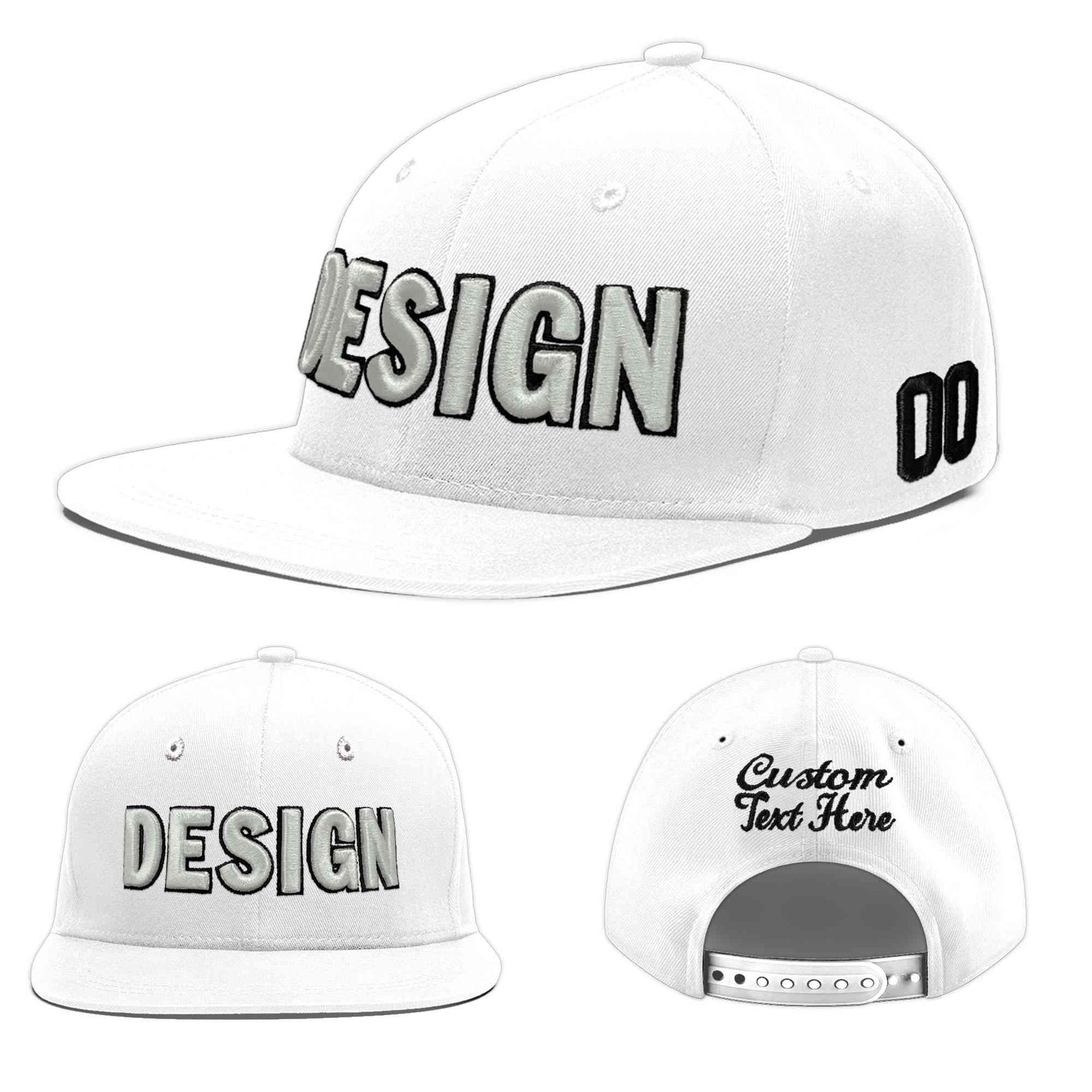 Custom White 3D Puff Embroidery Flat Embroidery Casual Sport Baseball Cap
