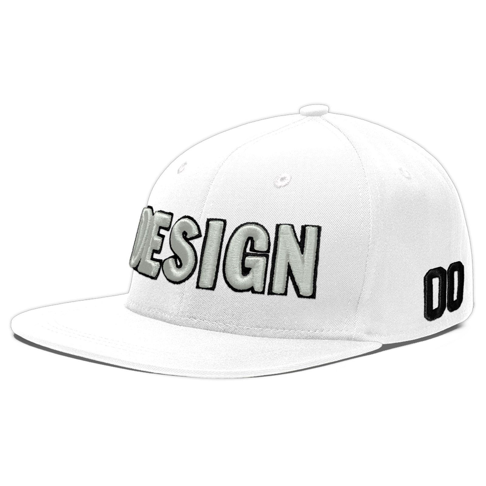 Custom White 3D Puff Embroidery Flat Embroidery Casual Sport Baseball Cap
