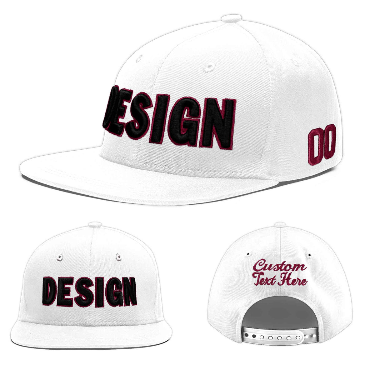 Custom White 3D Puff Embroidery Flat Embroidery Casual Sport Baseball Cap