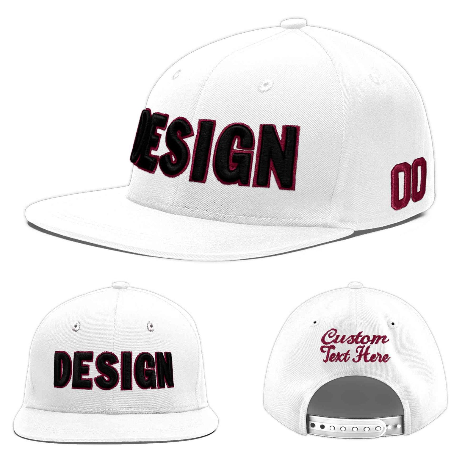 Custom White 3D Puff Embroidery Flat Embroidery Casual Sport Baseball Cap