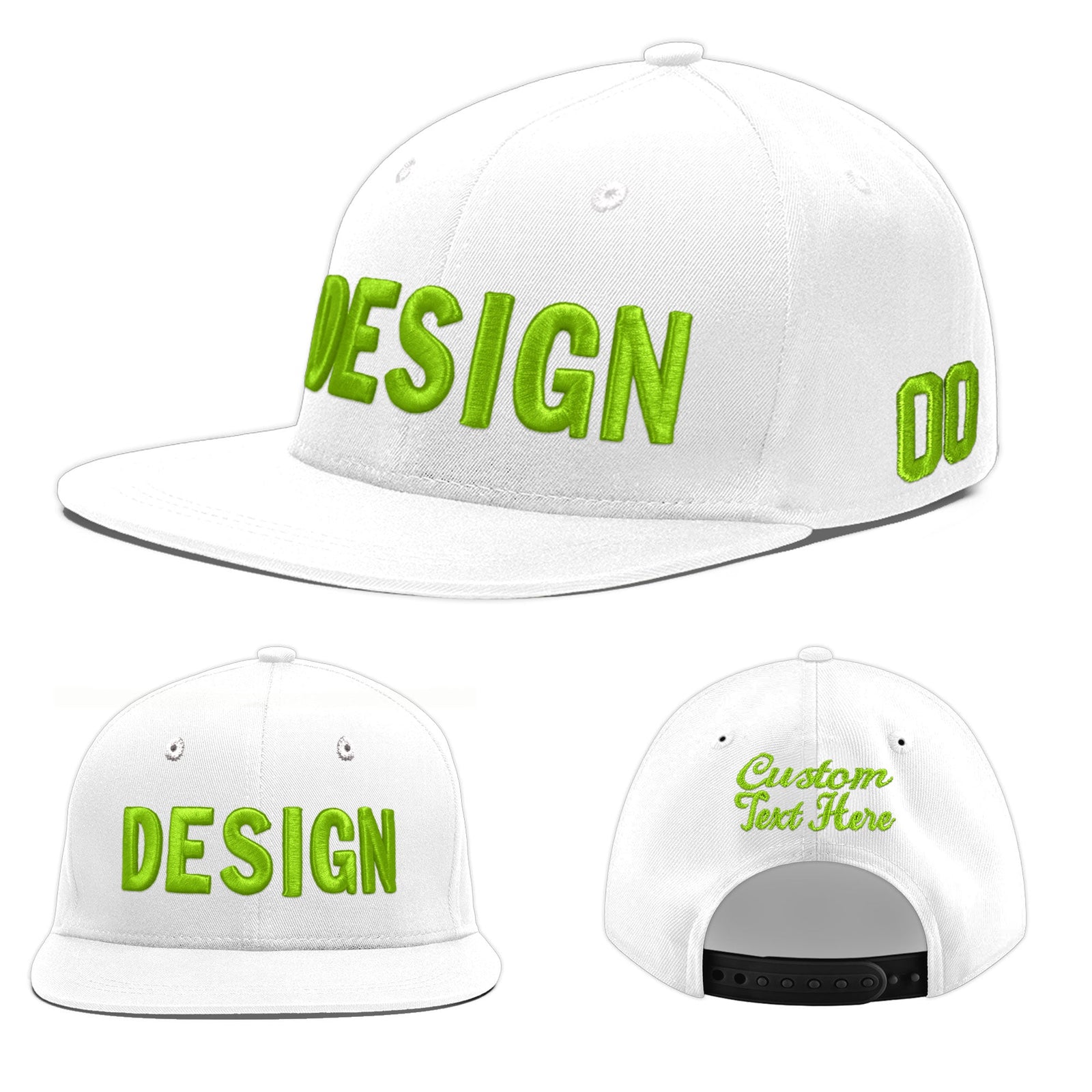 Custom White 3D Puff Embroidery Flat Embroidery Casual Sport Baseball Cap