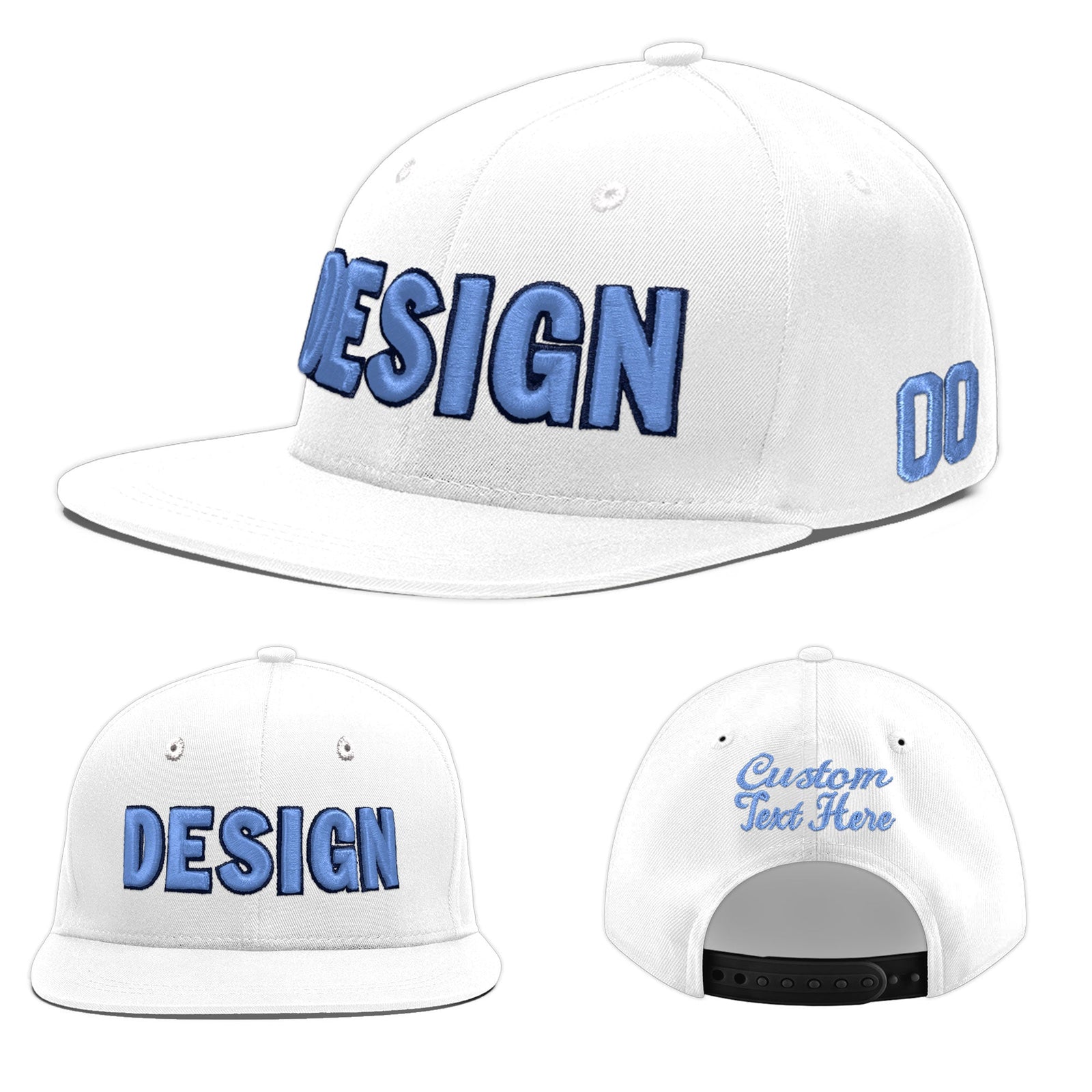 Custom White 3D Puff Embroidery Flat Embroidery Casual Sport Baseball Cap