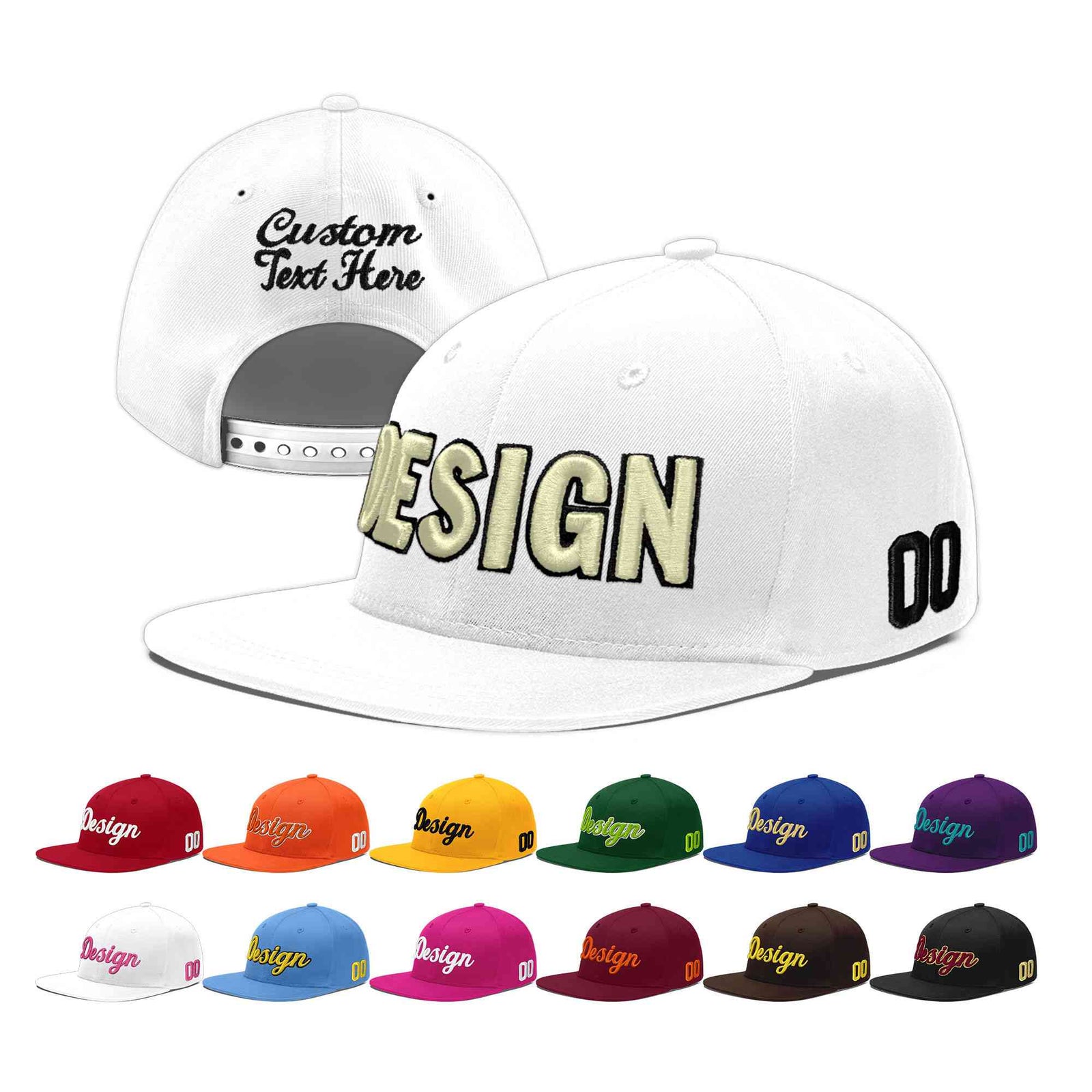 Custom White 3D Puff Embroidery Flat Embroidery Casual Sport Baseball Cap