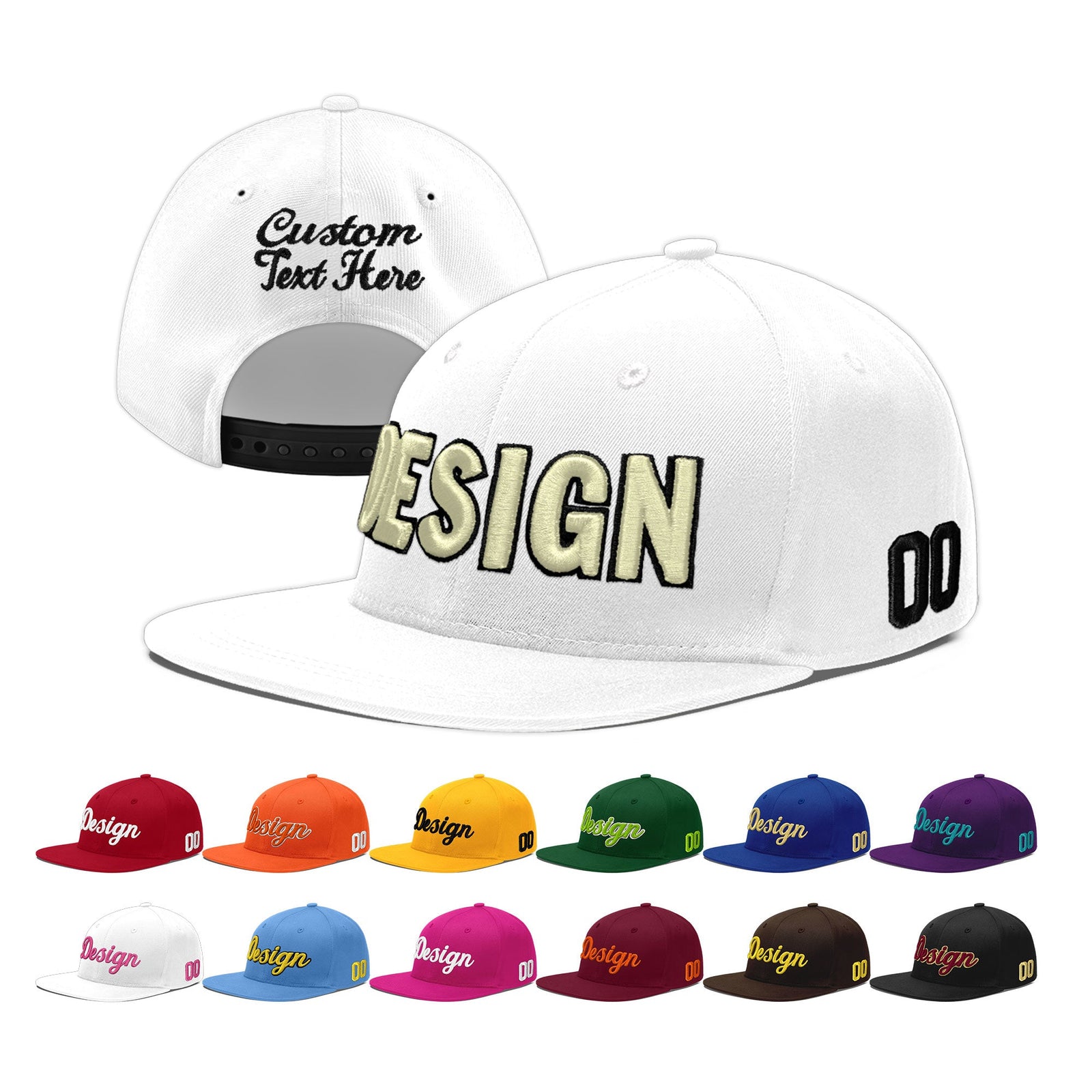 Custom White 3D Puff Embroidery Flat Embroidery Casual Sport Baseball Cap