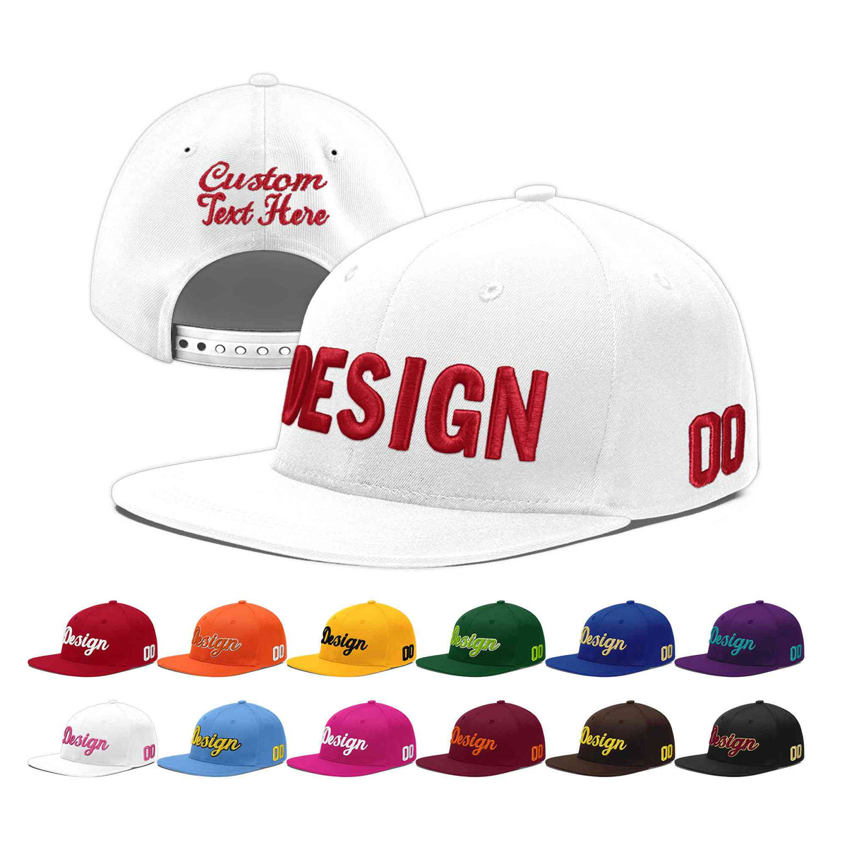 Custom White 3D Puff Embroidery Flat Embroidery Casual Sport Baseball Cap