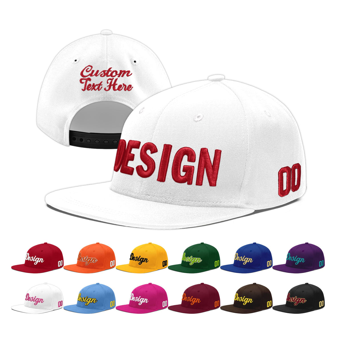 Custom White 3D Puff Embroidery Flat Embroidery Casual Sport Baseball Cap