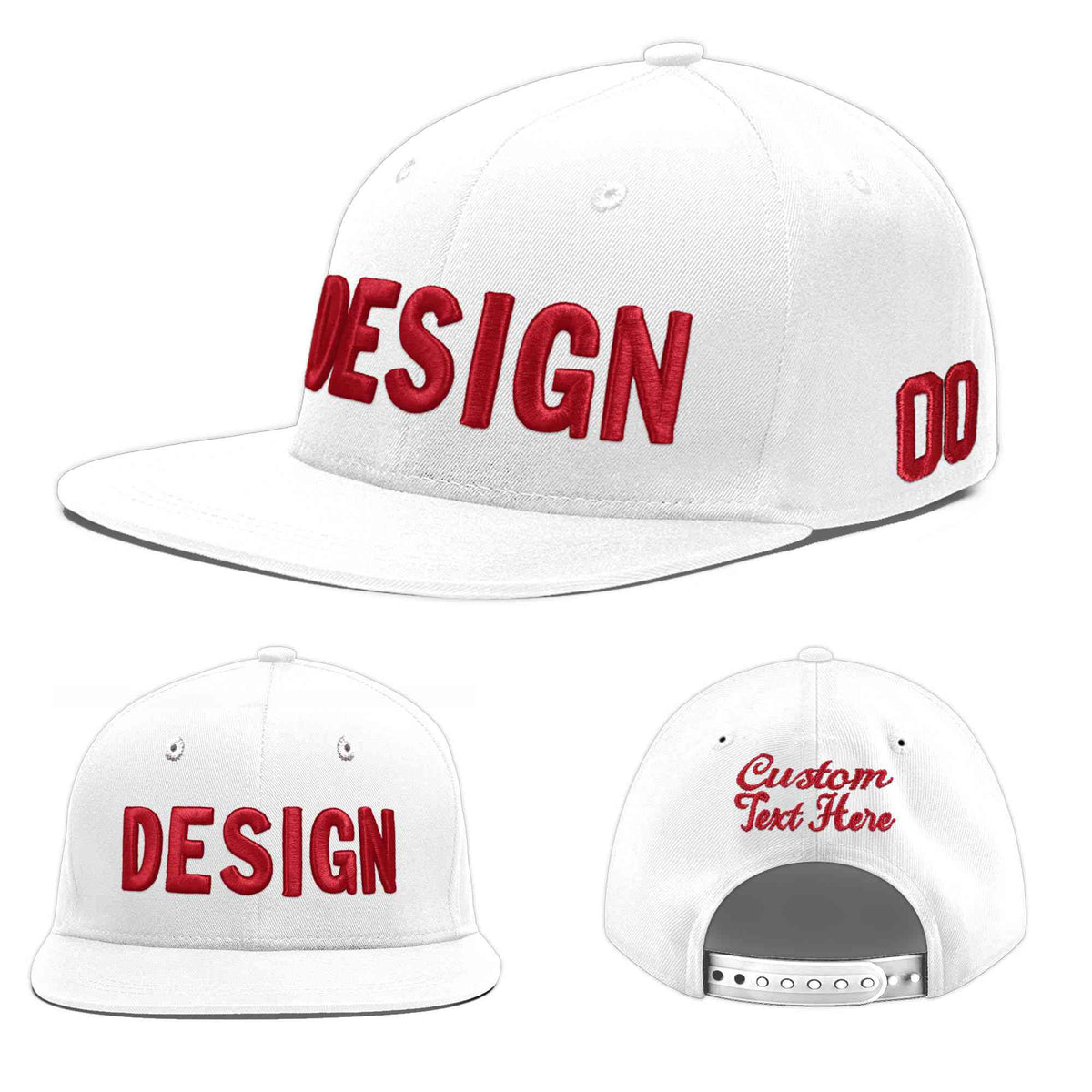 Custom White 3D Puff Embroidery Flat Embroidery Casual Sport Baseball Cap