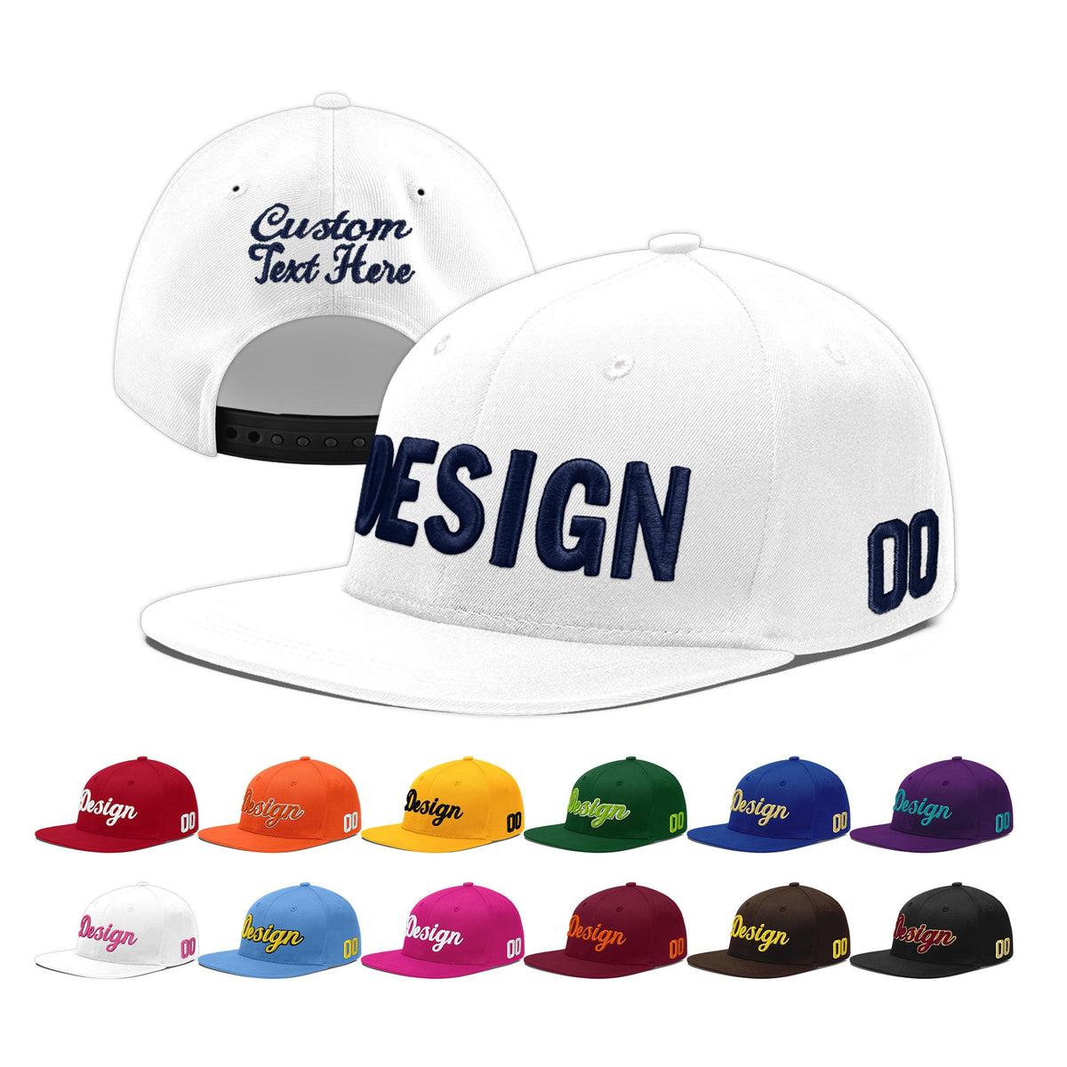 Custom White 3D Puff Embroidery Flat Embroidery Casual Sport Baseball Cap