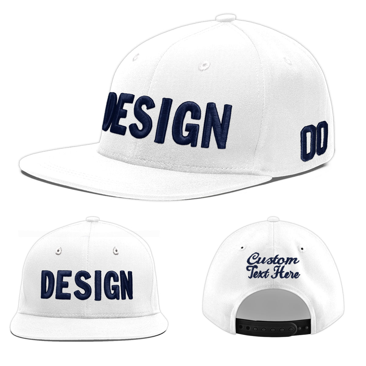 Custom White 3D Puff Embroidery Flat Embroidery Casual Sport Baseball Cap