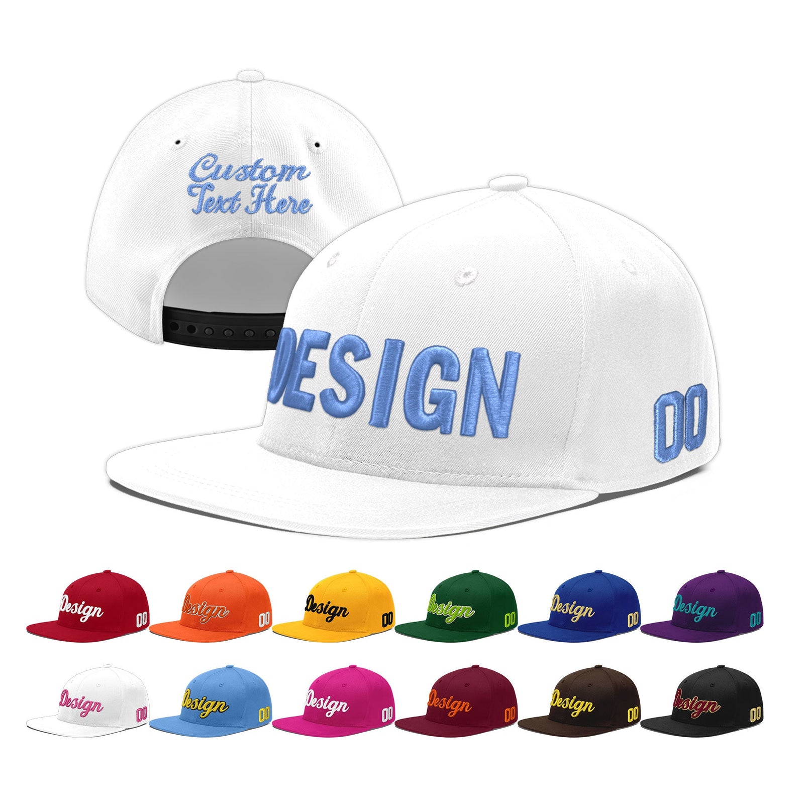 Custom White 3D Puff Embroidery Flat Embroidery Casual Sport Baseball Cap