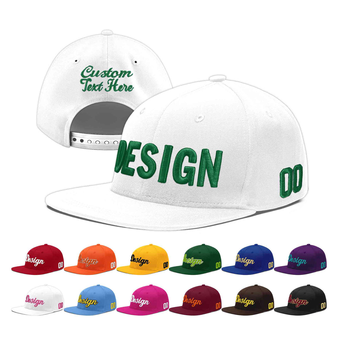 Custom White 3D Puff Embroidery Flat Embroidery Casual Sport Baseball Cap