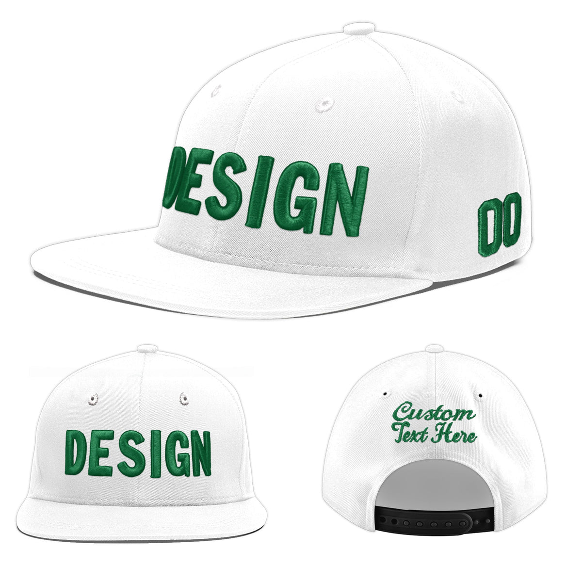 Custom White 3D Puff Embroidery Flat Embroidery Casual Sport Baseball Cap