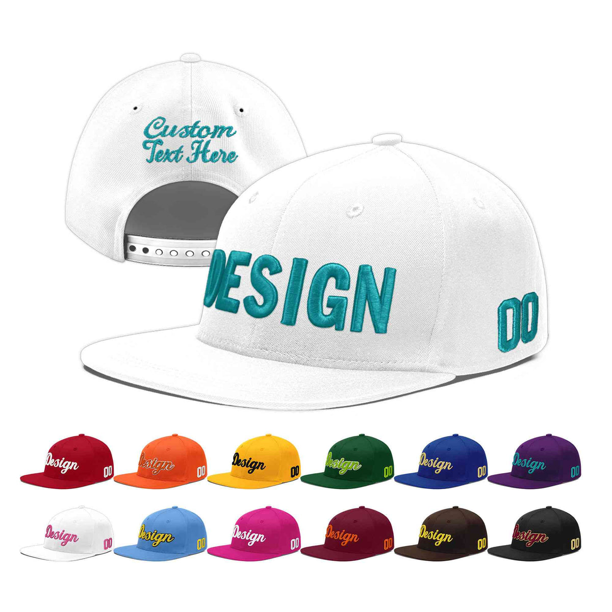 Custom White 3D Puff Embroidery Flat Embroidery Casual Sport Baseball Cap