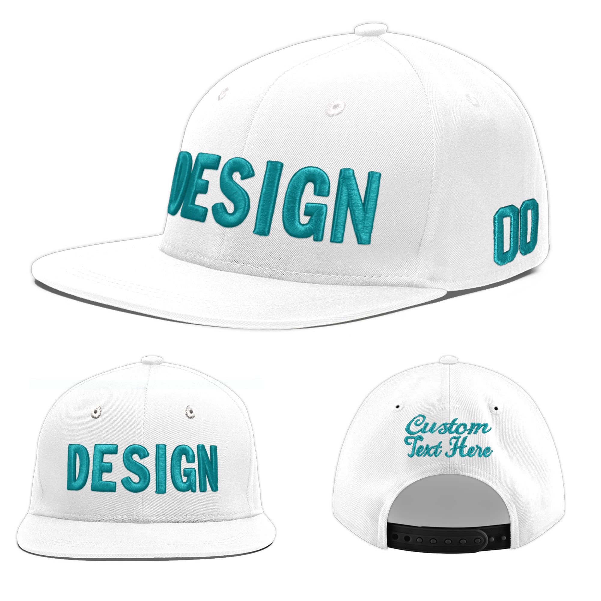 Custom White 3D Puff Embroidery Flat Embroidery Casual Sport Baseball Cap