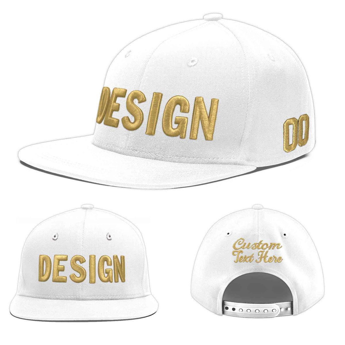 Custom White 3D Puff Embroidery Flat Embroidery Casual Sport Baseball Cap
