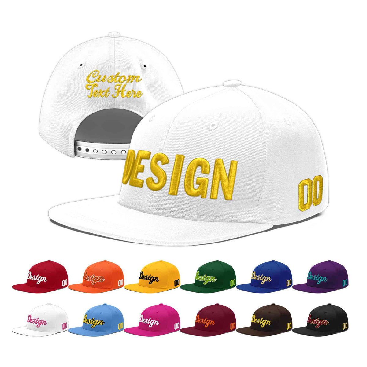 Custom White 3D Puff Embroidery Flat Embroidery Casual Sport Baseball Cap