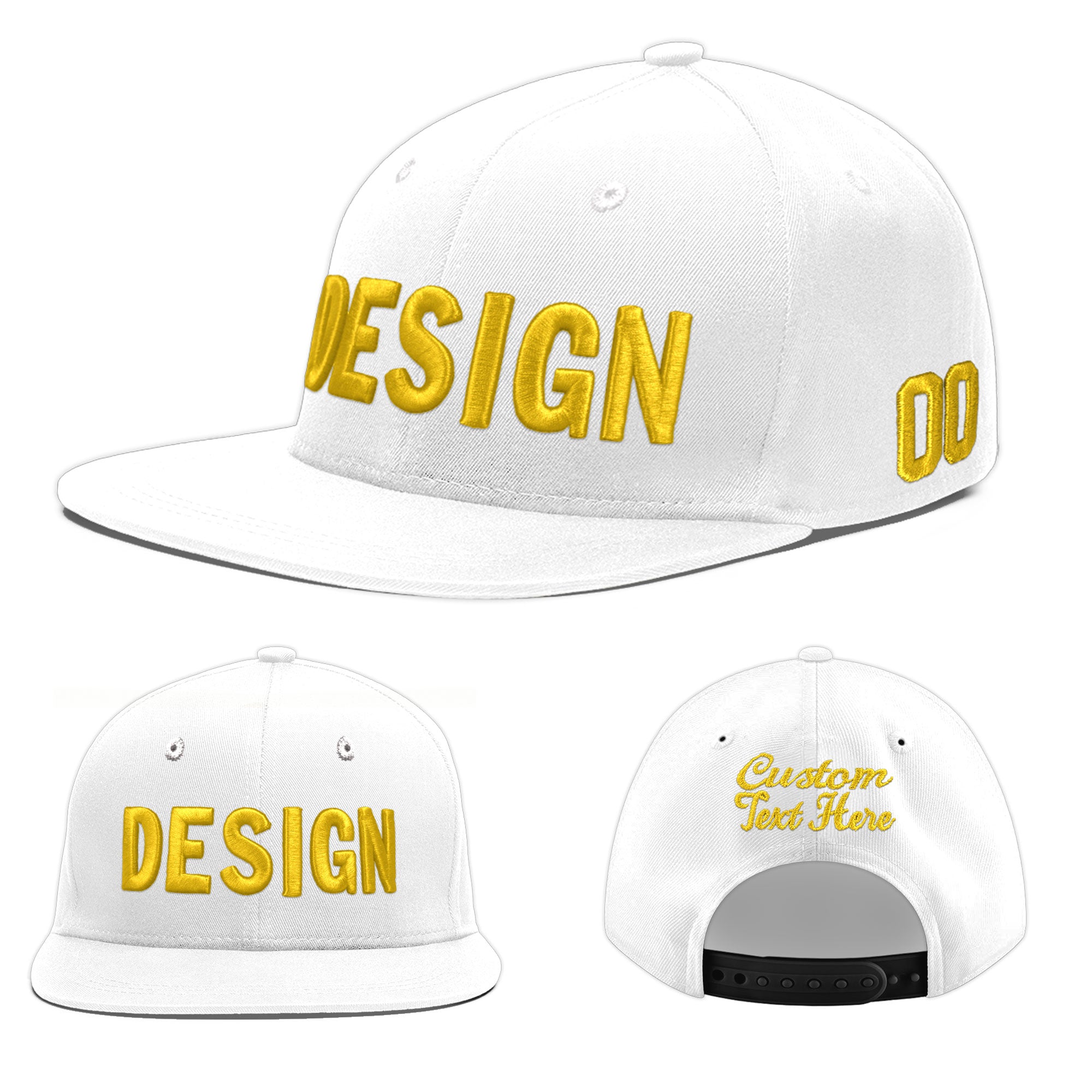 Custom White 3D Puff Embroidery Flat Embroidery Casual Sport Baseball Cap