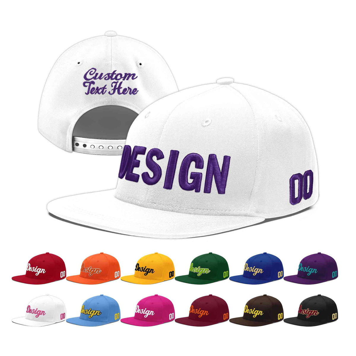 Custom White 3D Puff Embroidery Flat Embroidery Casual Sport Baseball Cap
