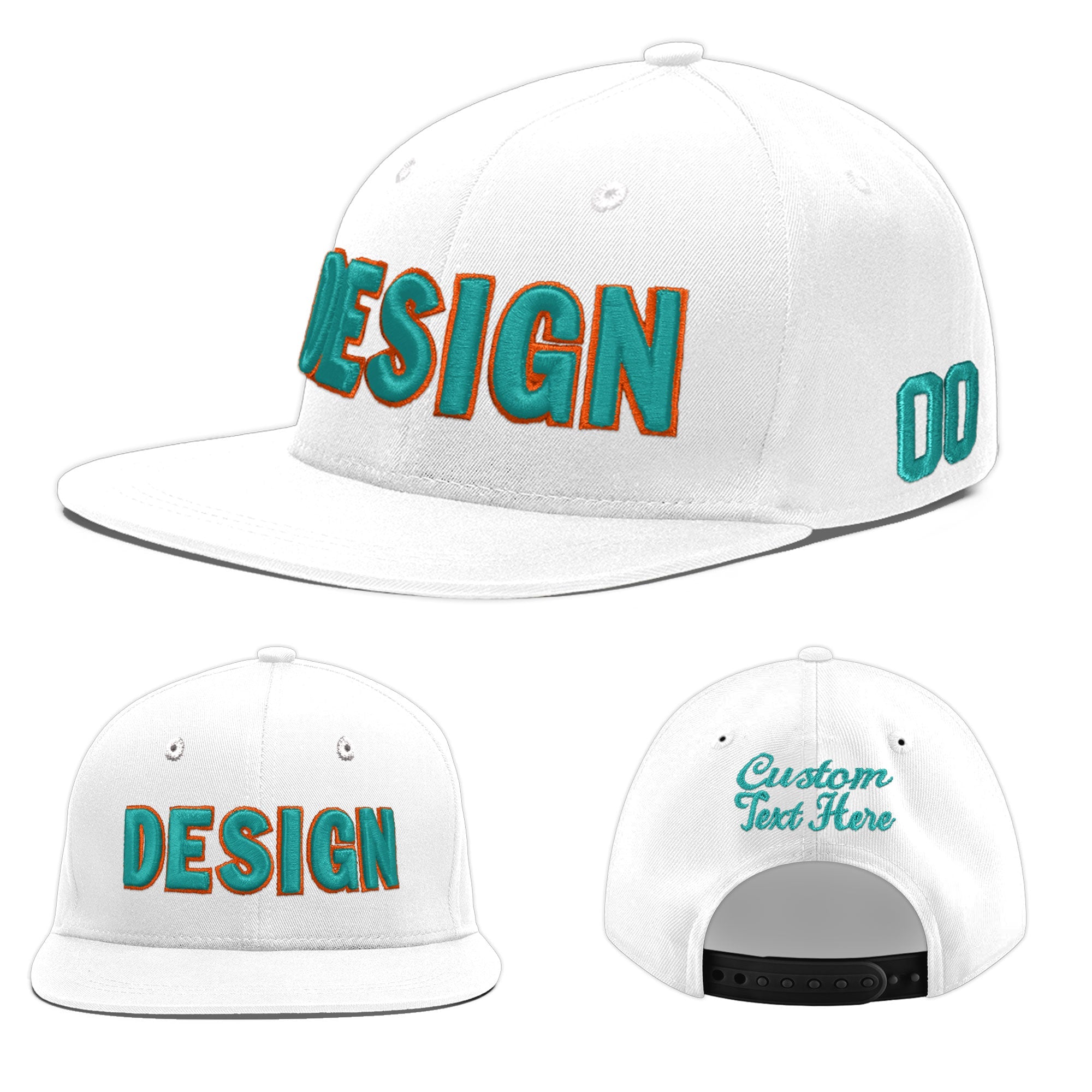 Custom White 3D Puff Embroidery Flat Embroidery Casual Sport Baseball Cap