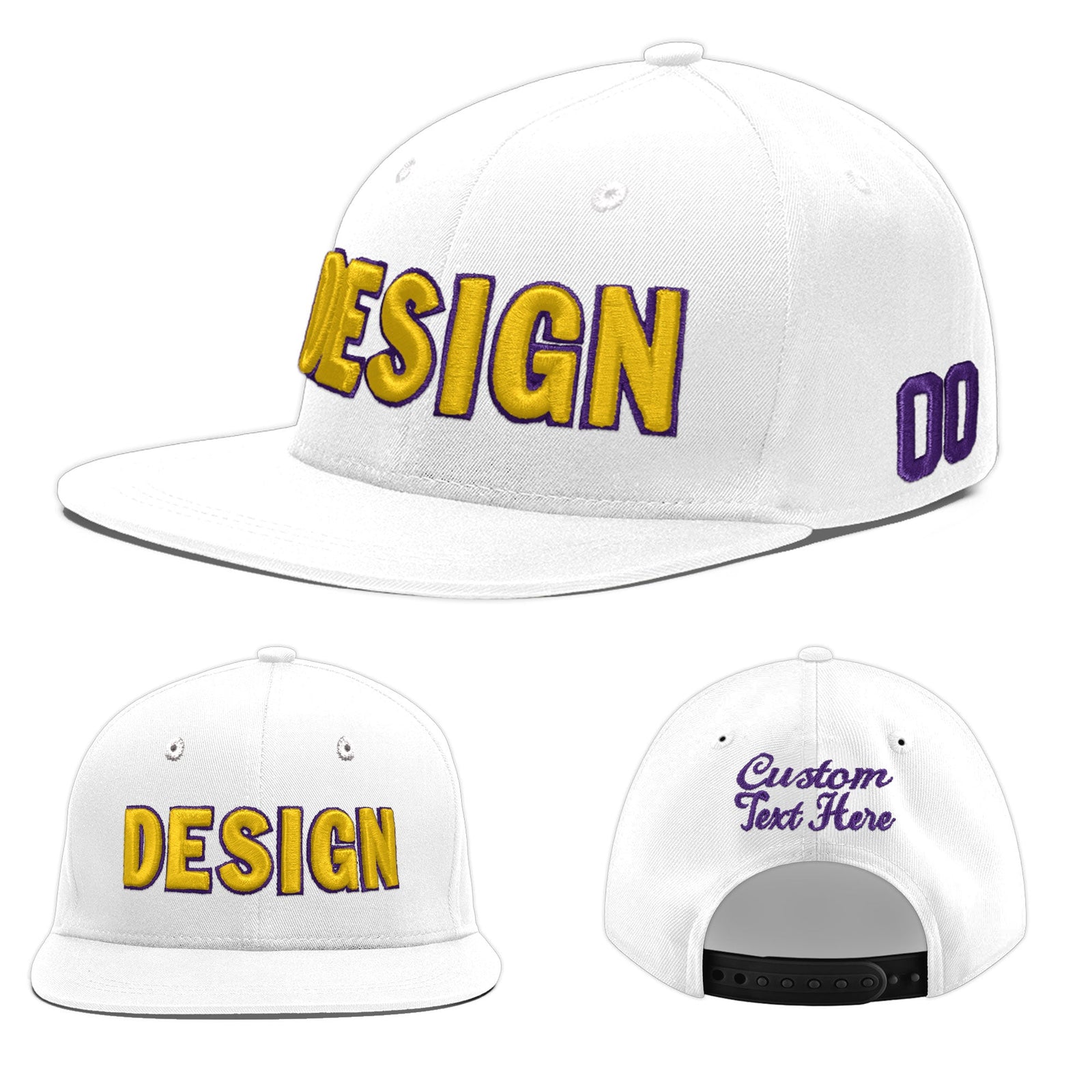 Custom White 3D Puff Embroidery Flat Embroidery Casual Sport Baseball Cap
