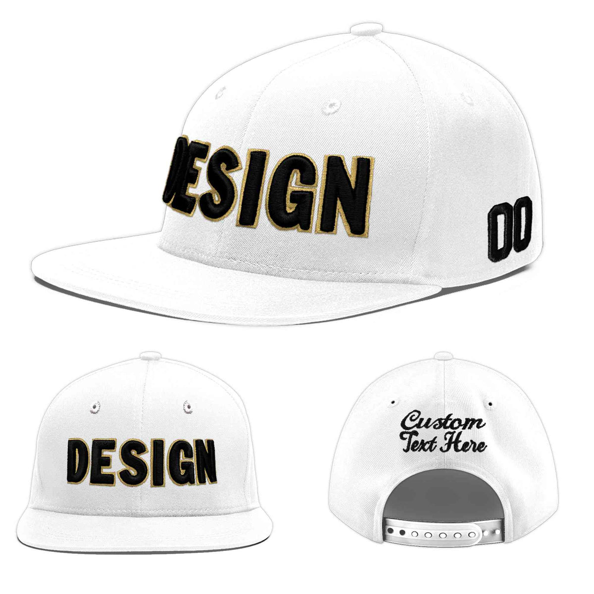Custom White 3D Puff Embroidery Flat Embroidery Casual Sport Baseball Cap