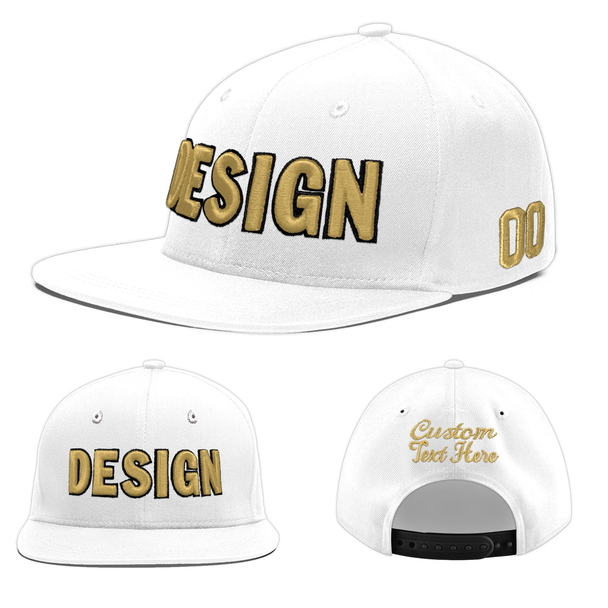 Custom White 3D Puff Embroidery Flat Embroidery Casual Sport Baseball Cap