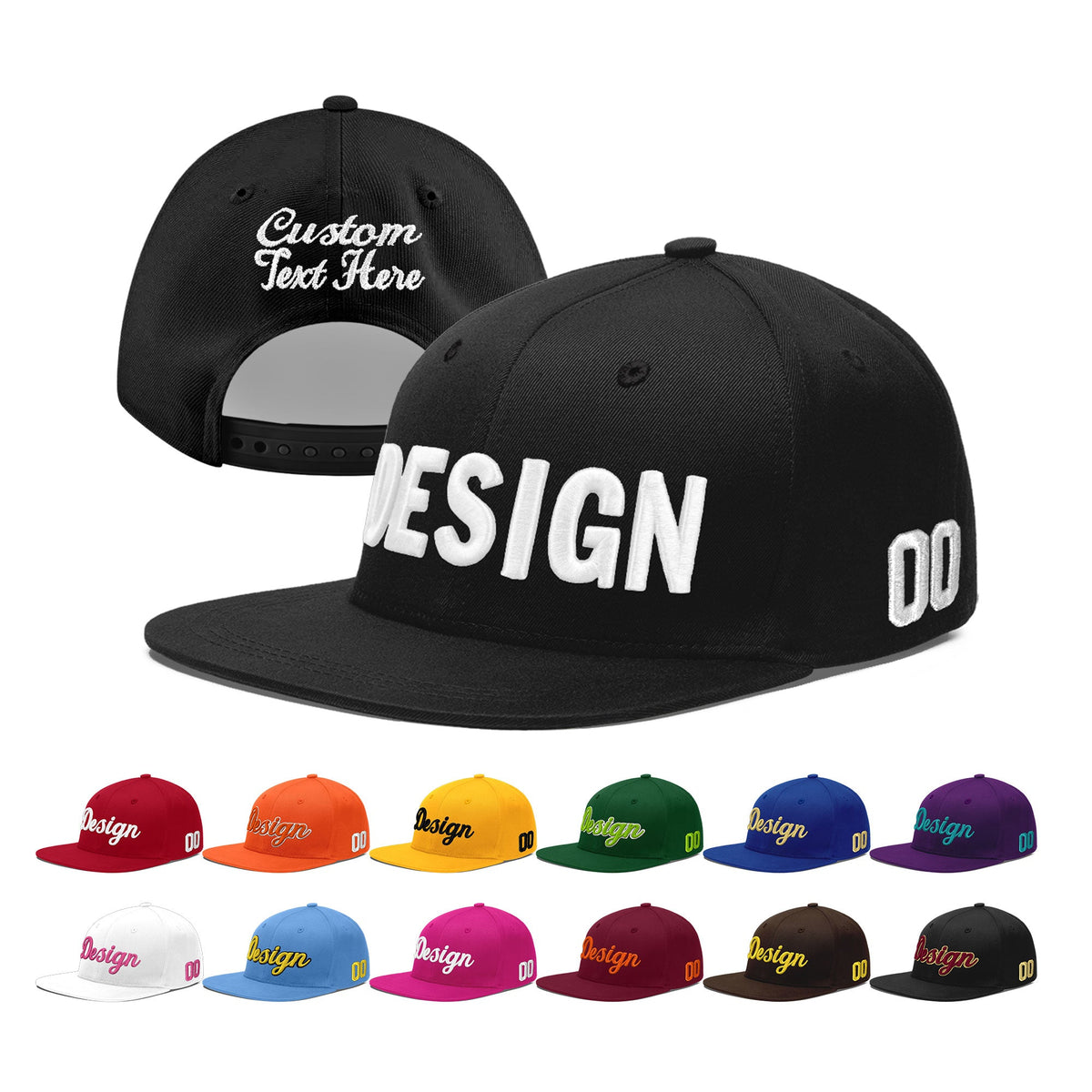 Custom Black 3D Puff Embroidery Flat Embroidery Casual Sport Baseball Cap