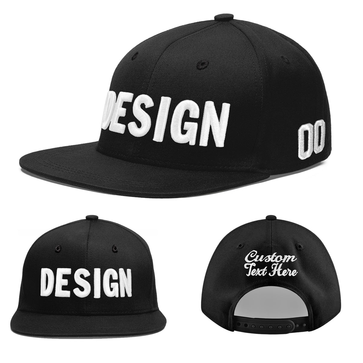 Custom Black 3D Puff Embroidery Flat Embroidery Casual Sport Baseball Cap