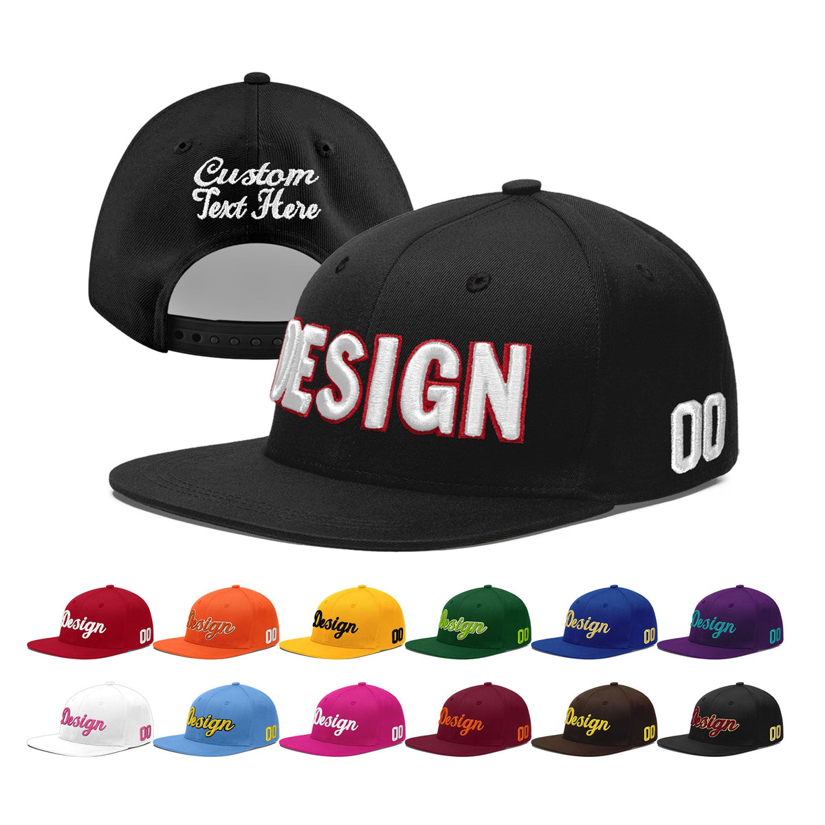 Custom Black 3D Puff Embroidery Flat Embroidery Casual Sport Baseball Cap