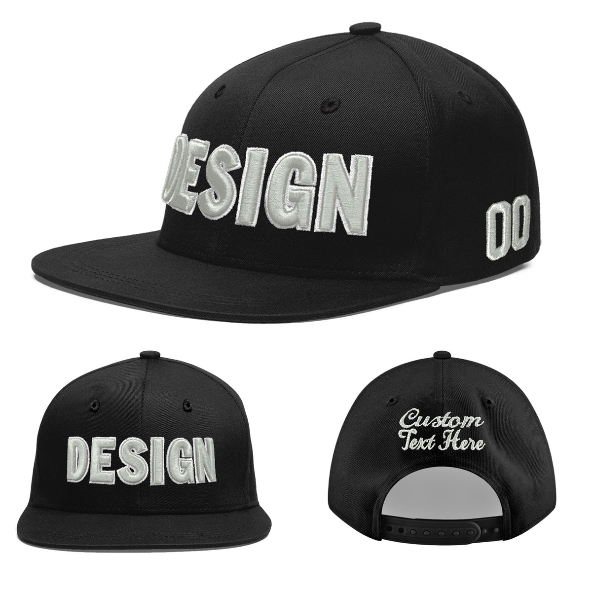 Custom Black 3D Puff Embroidery Flat Embroidery Casual Sport Baseball Cap