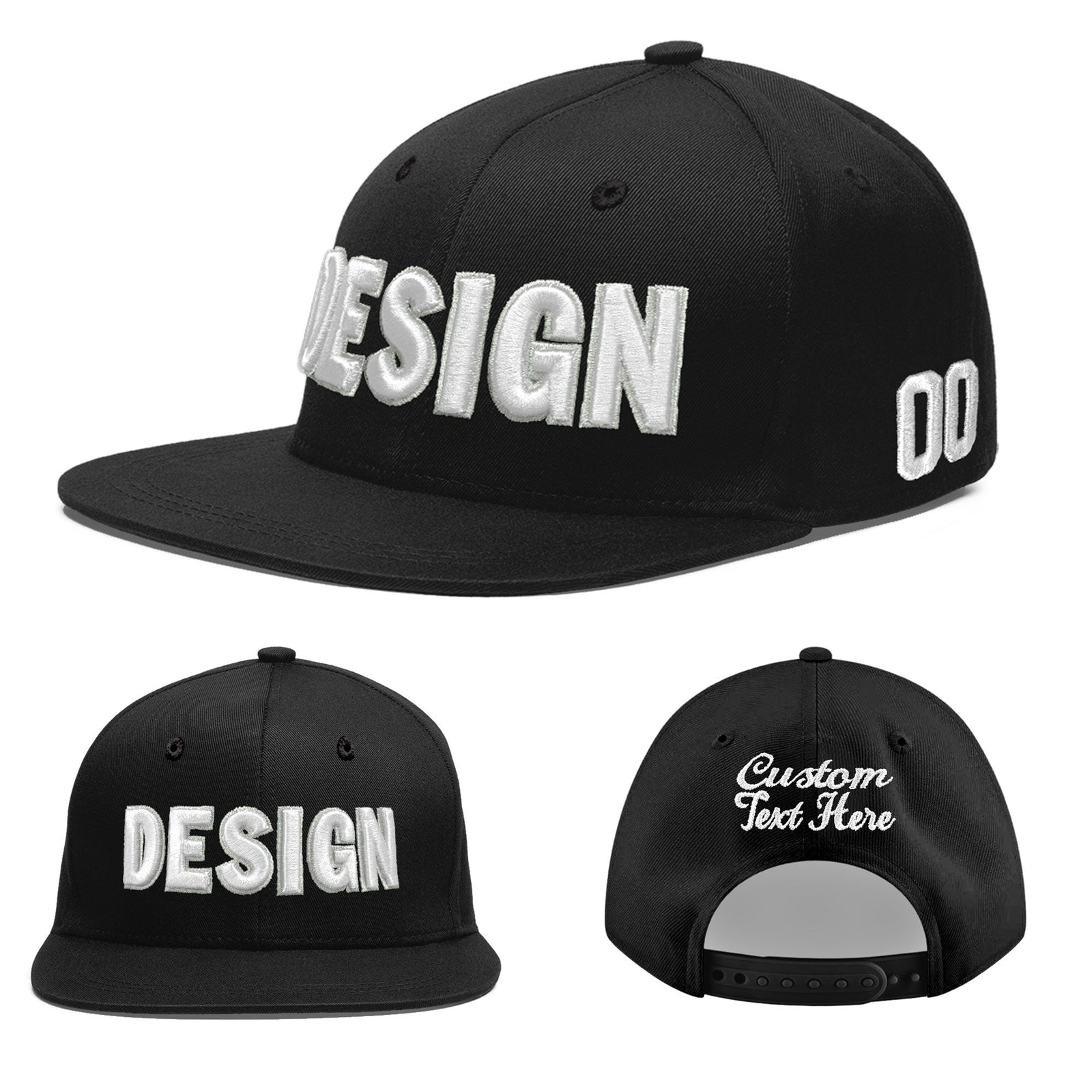 Custom Black 3D Puff Embroidery Flat Embroidery Casual Sport Baseball Cap