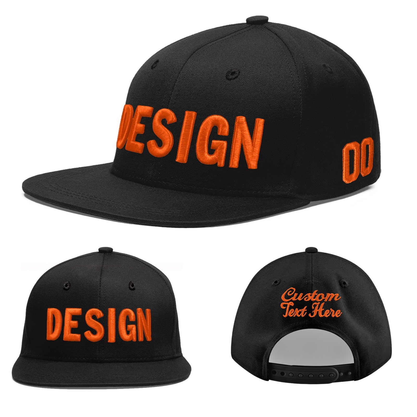 Custom Black 3D Puff Embroidery Flat Embroidery Casual Sport Baseball Cap
