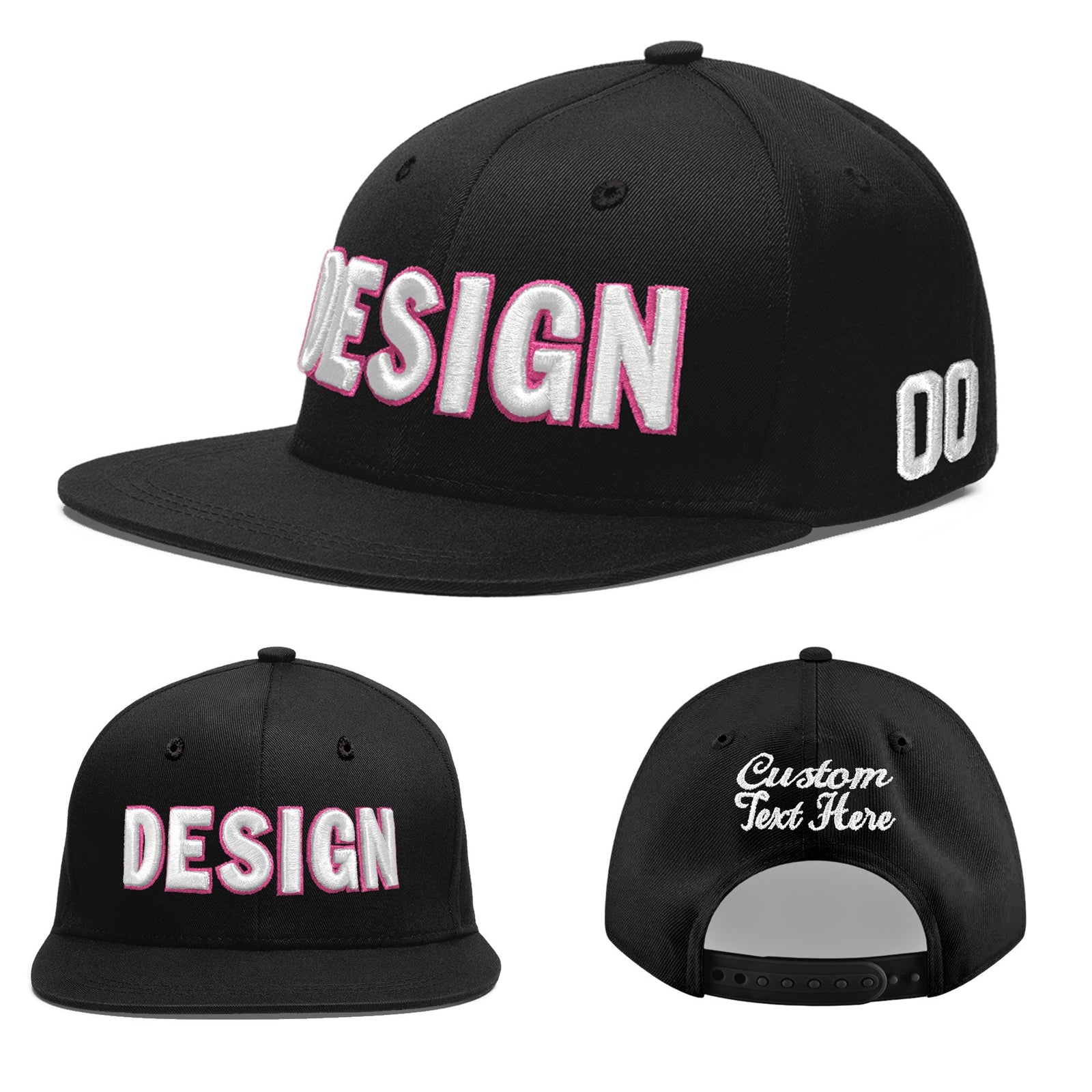 Custom Black 3D Puff Embroidery Flat Embroidery Casual Sport Baseball Cap