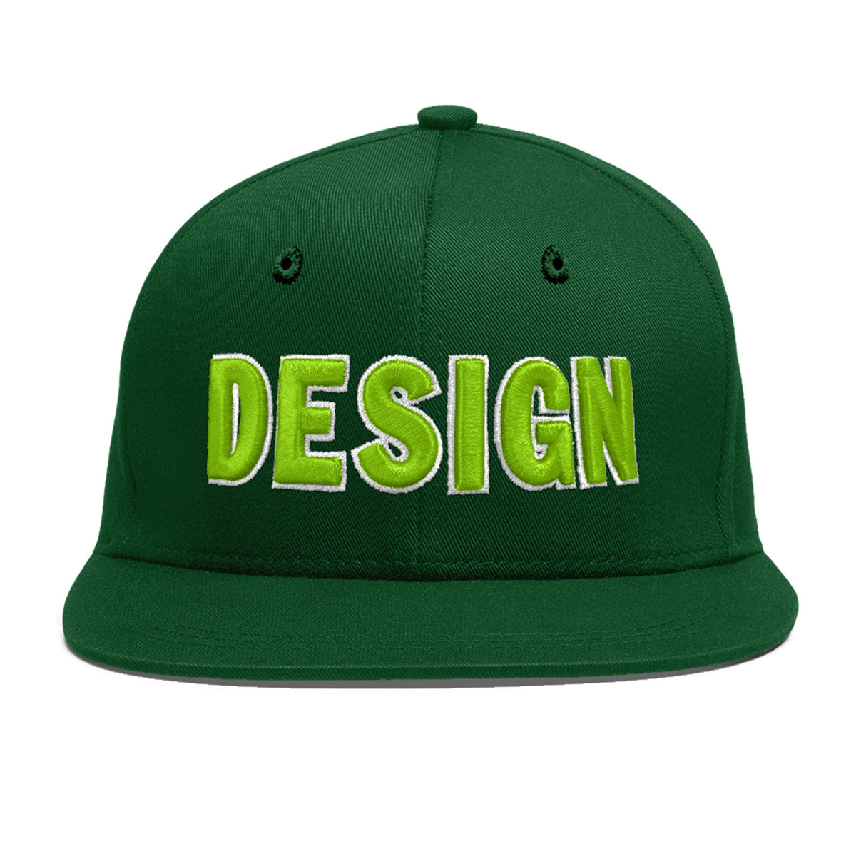 Custom Green 3D Puff Embroidery Flat Embroidery Casual Sport Baseball Cap