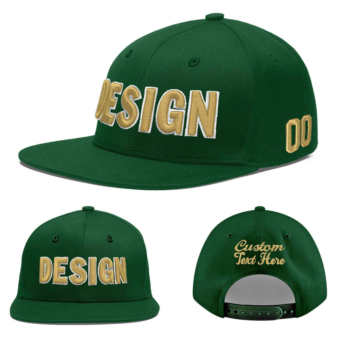 Custom Green 3D Puff Embroidery Flat Embroidery Casual Sport Baseball Cap