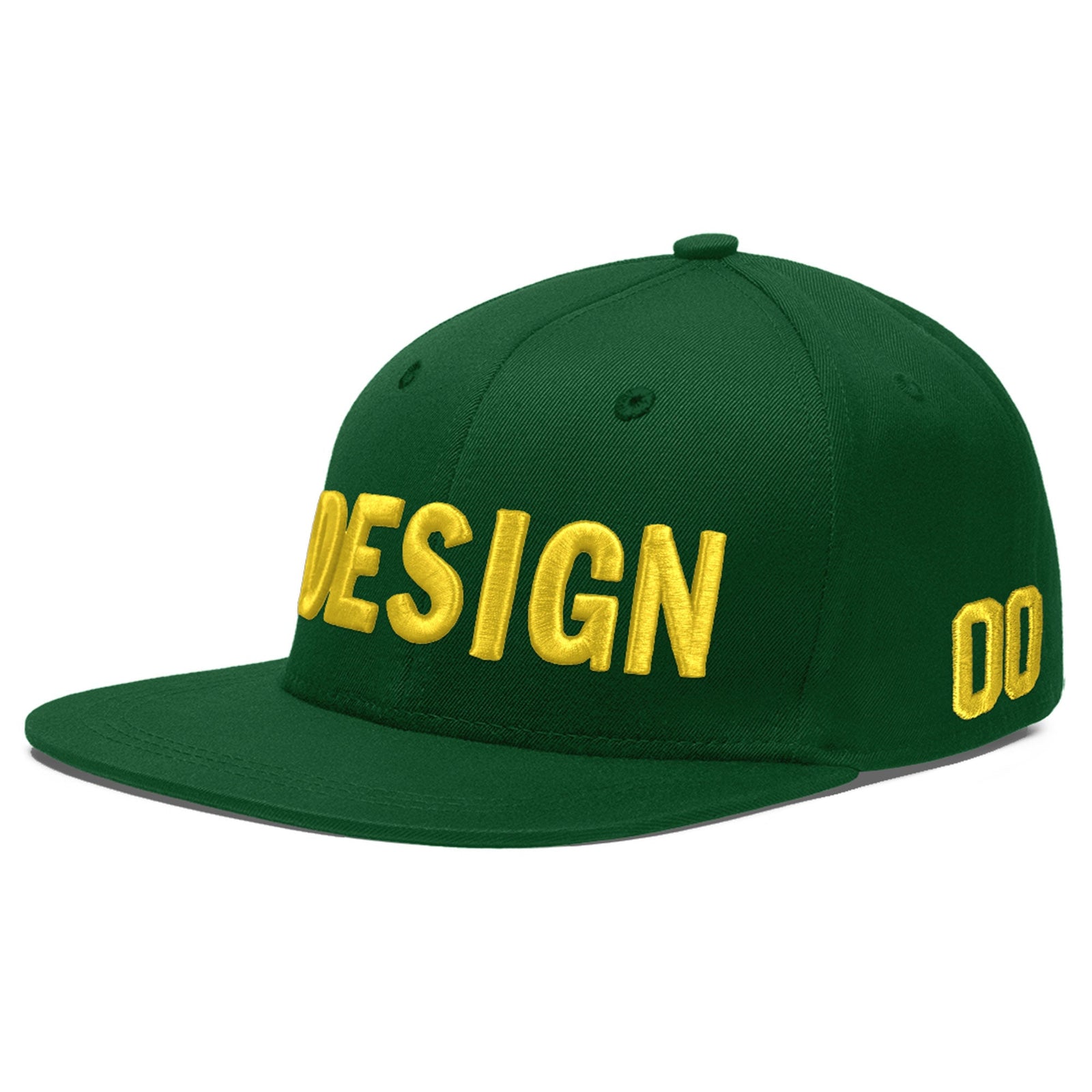Custom Green 3D Puff Embroidery Flat Embroidery Casual Sport Baseball Cap