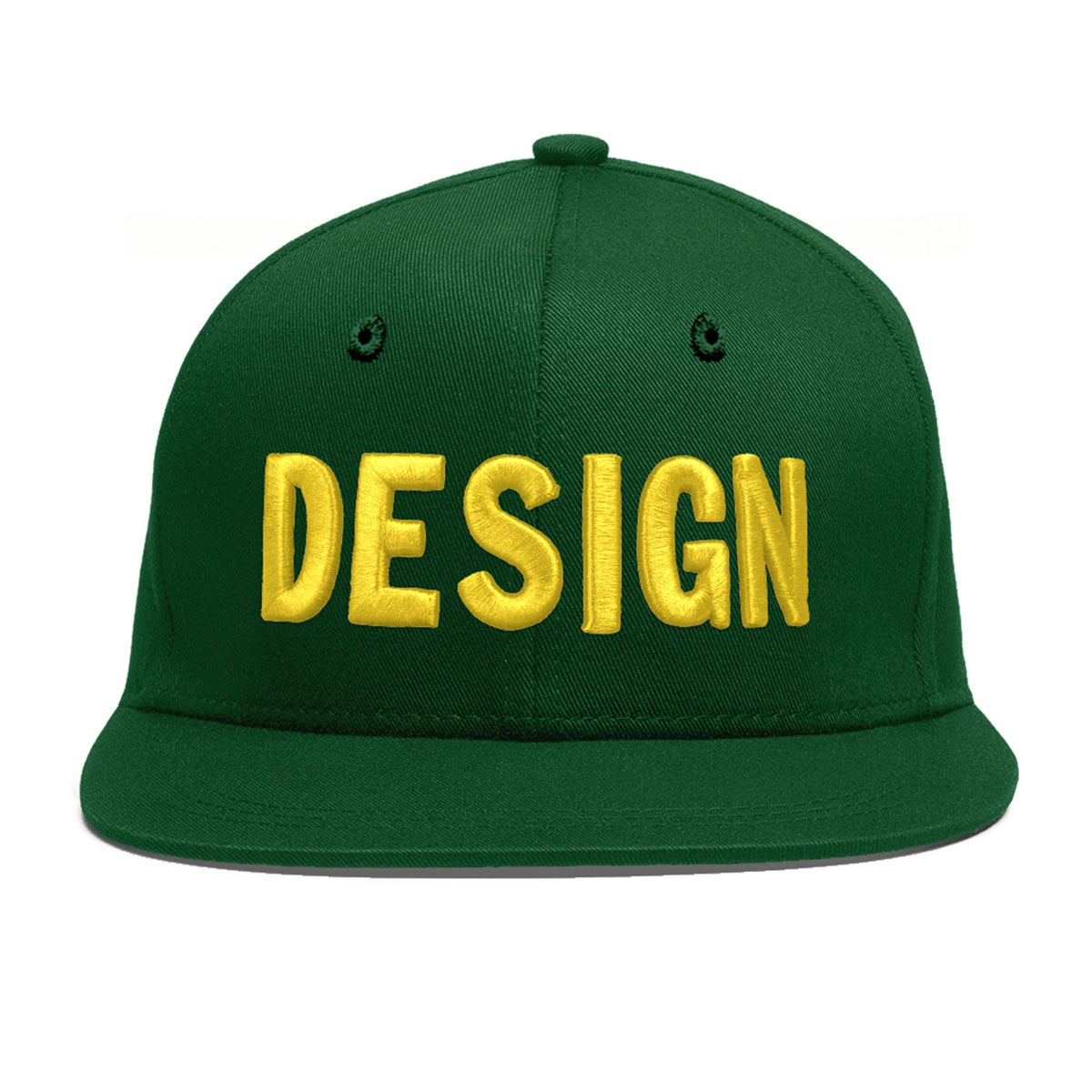 Custom Green 3D Puff Embroidery Flat Embroidery Casual Sport Baseball Cap