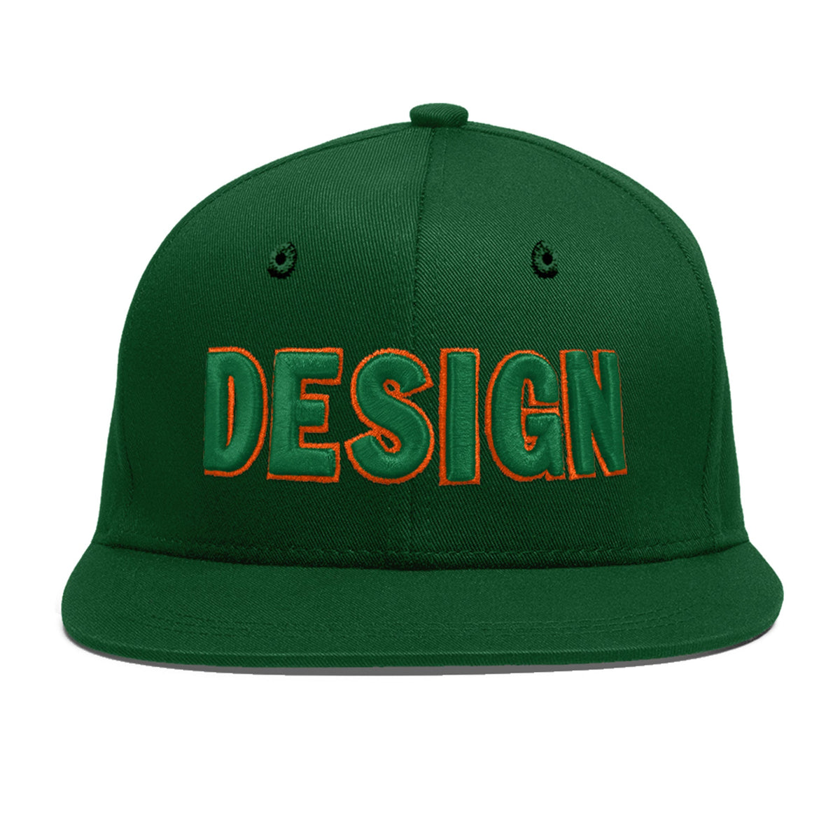 Custom Green 3D Puff Embroidery Flat Embroidery Casual Sport Baseball Cap