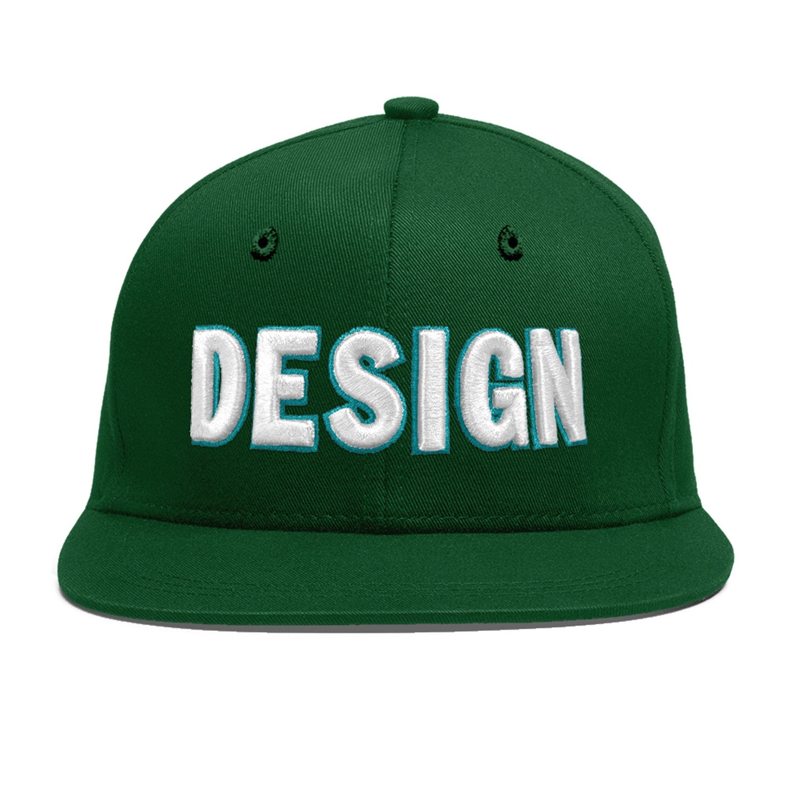 Custom Green 3D Puff Embroidery Flat Embroidery Casual Sport Baseball Cap