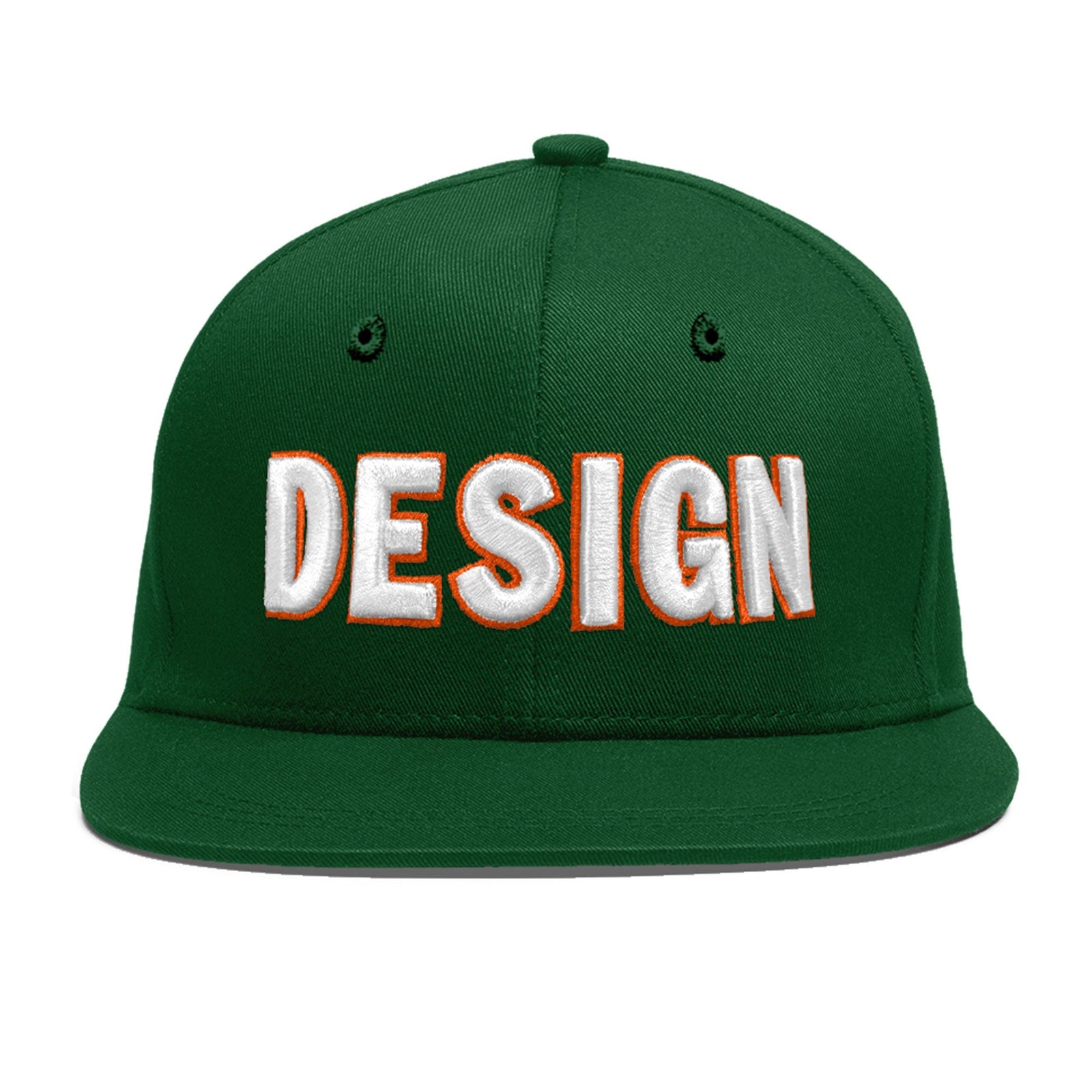 Custom Green 3D Puff Embroidery Flat Embroidery Casual Sport Baseball Cap