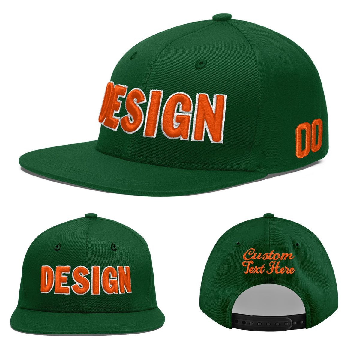 Custom Green 3D Puff Embroidery Flat Embroidery Casual Sport Baseball Cap
