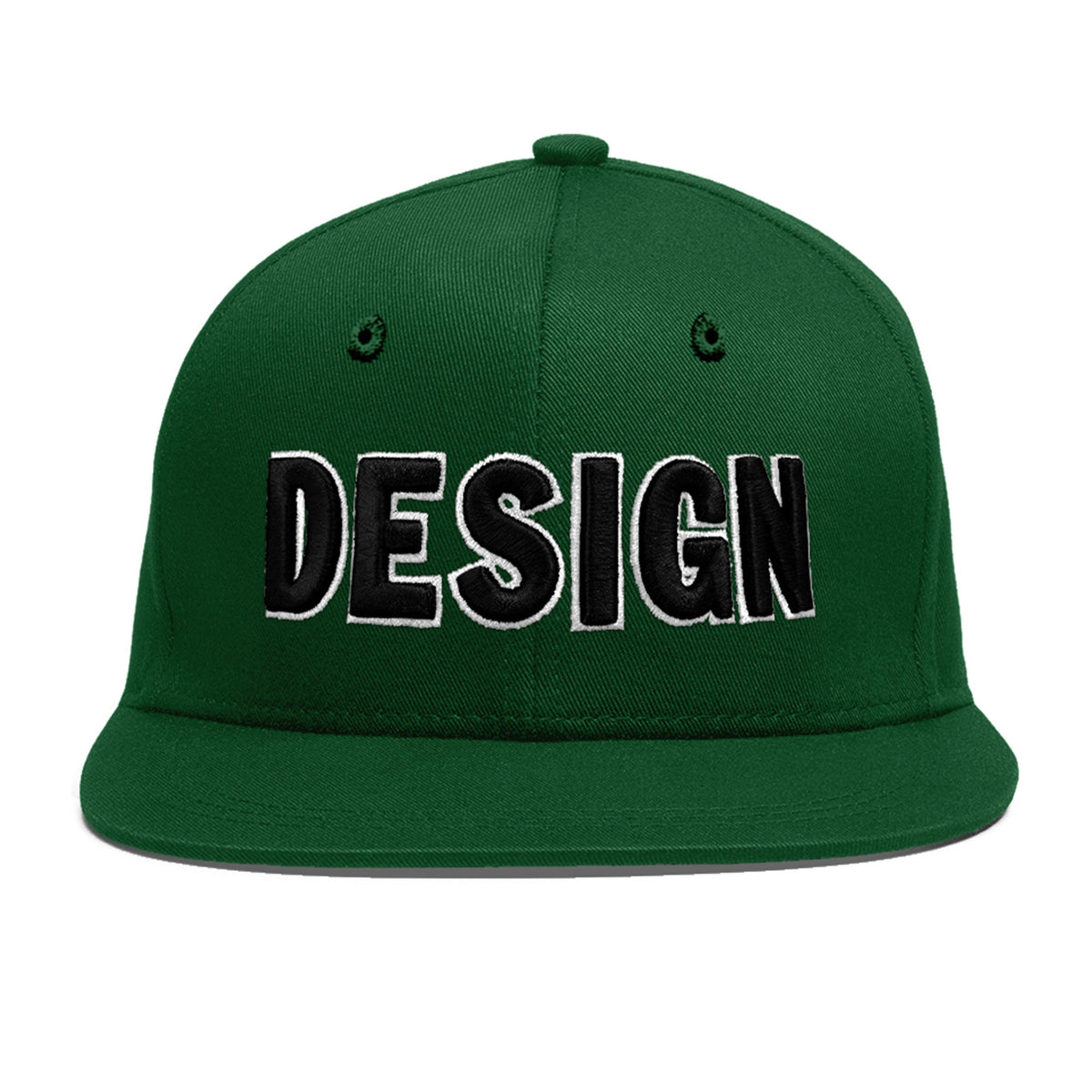 Custom Green 3D Puff Embroidery Flat Embroidery Casual Sport Baseball Cap