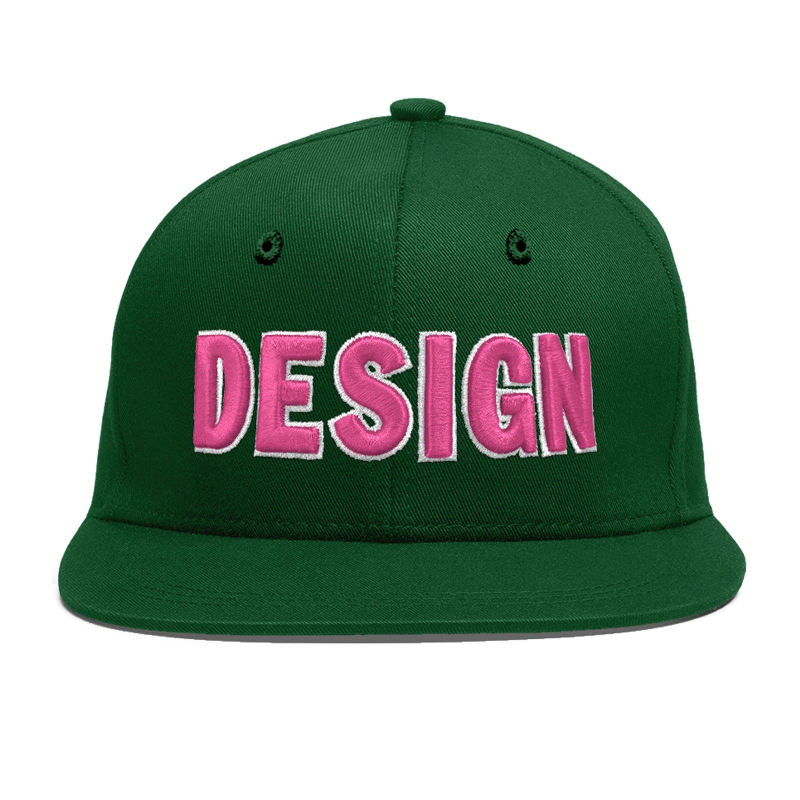 Custom Green 3D Puff Embroidery Flat Embroidery Casual Sport Baseball Cap