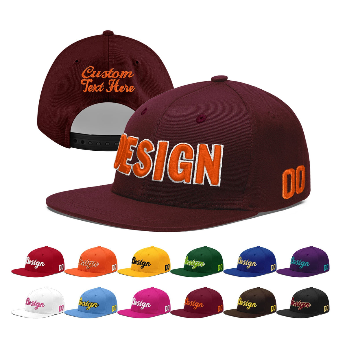 Custom Burgundy 3D Puff Embroidery Flat Embroidery Casual Sport Baseball Cap