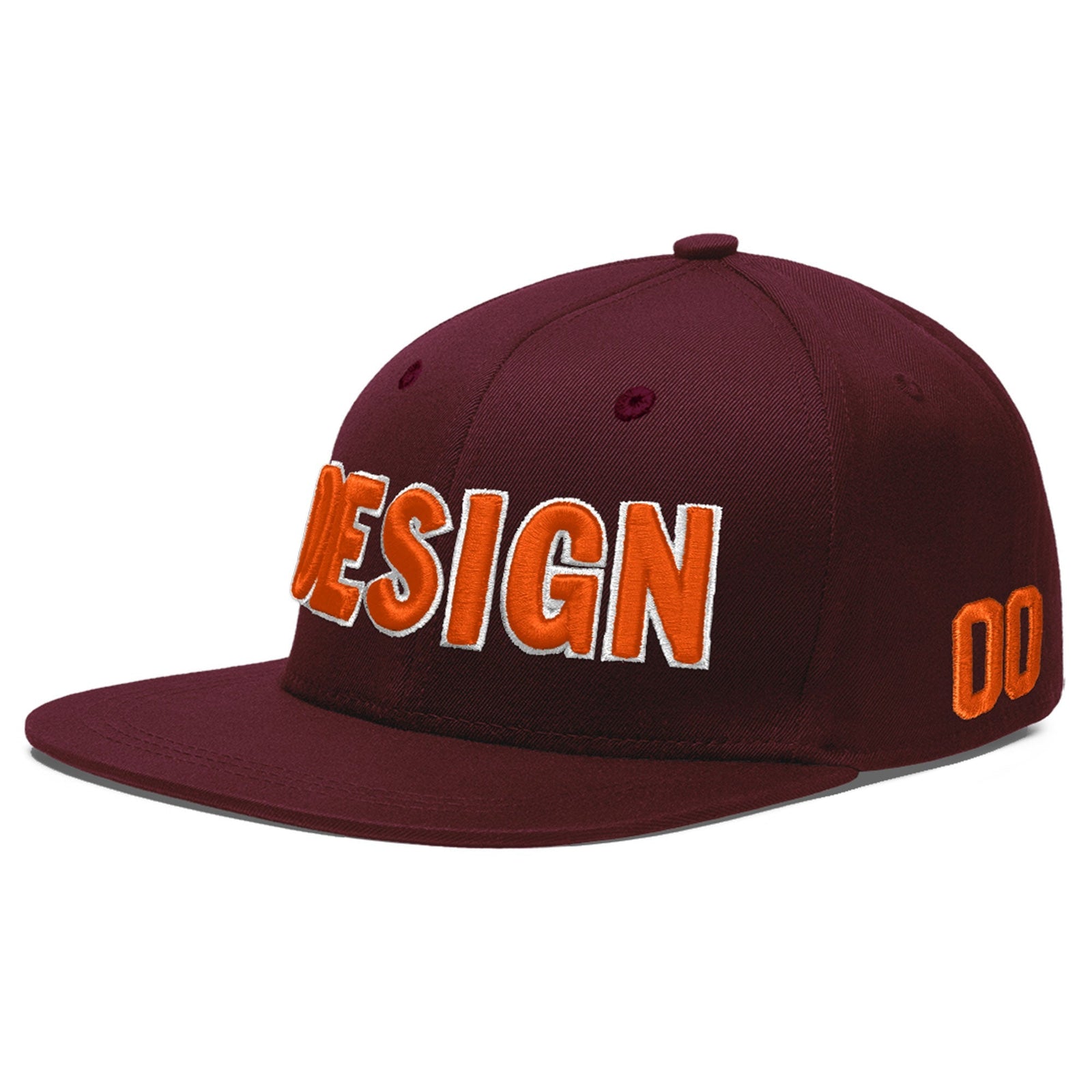 Custom Burgundy 3D Puff Embroidery Flat Embroidery Casual Sport Baseball Cap