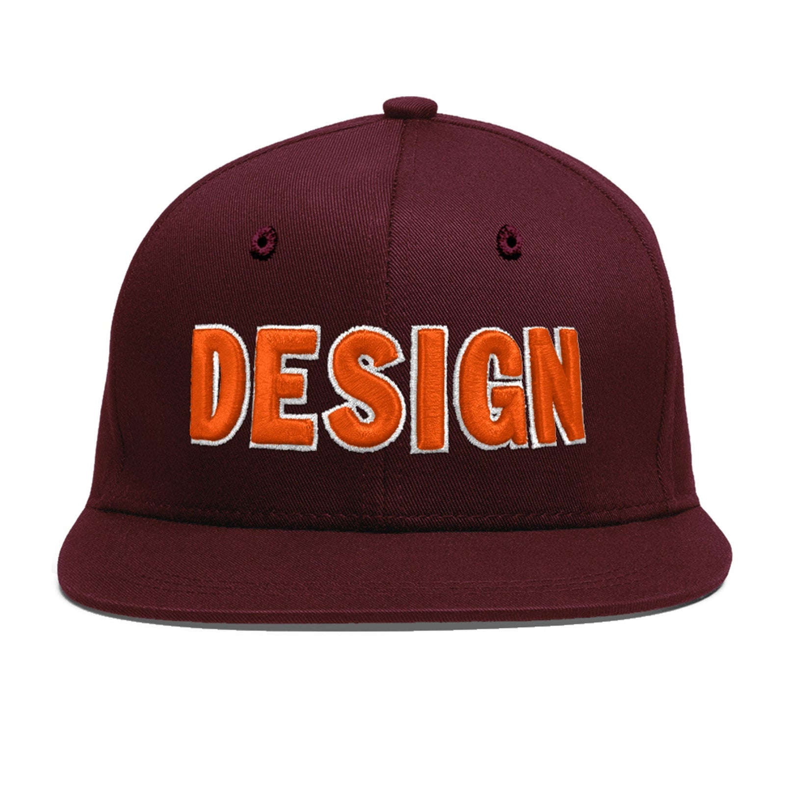 Custom Burgundy 3D Puff Embroidery Flat Embroidery Casual Sport Baseball Cap